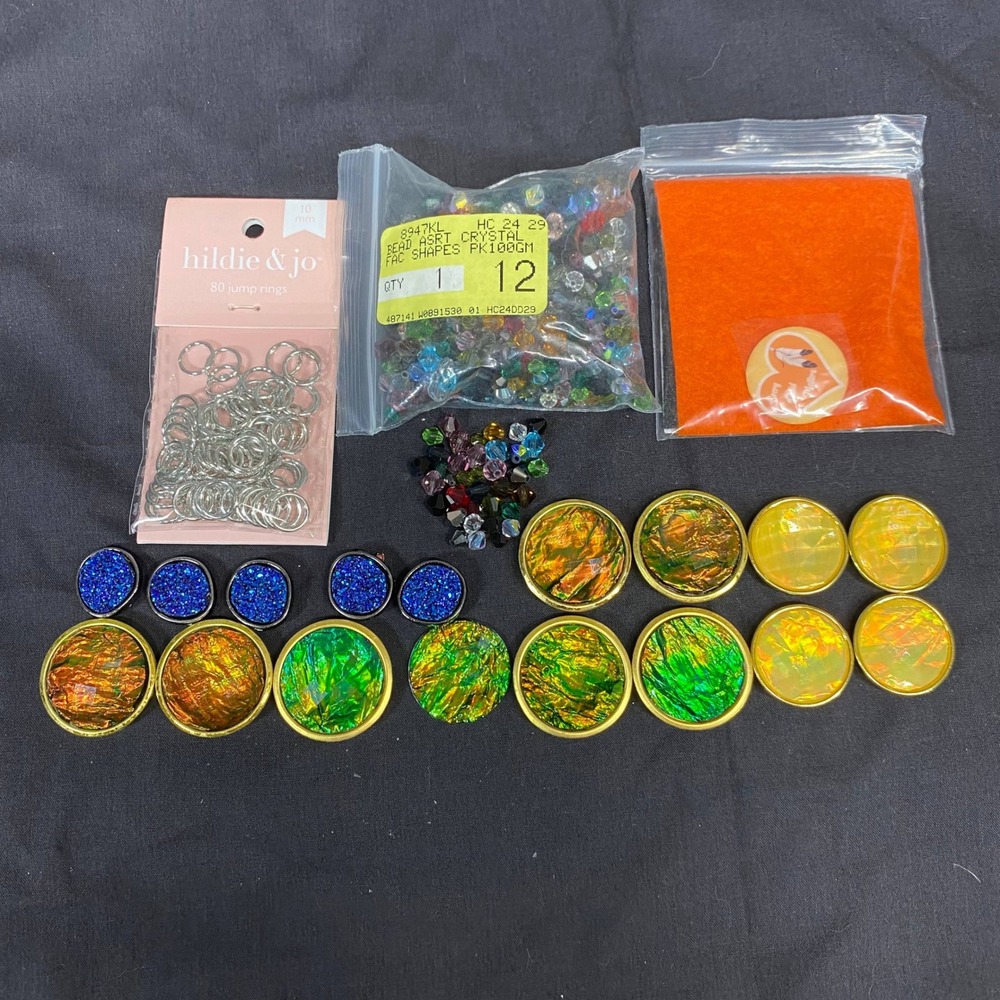Jewelry Making Lot Assorted Cabochons Beads Jump Rings Mixed Media